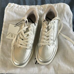 Zara sneakers, size USA 6.5, EU 37, silver leather